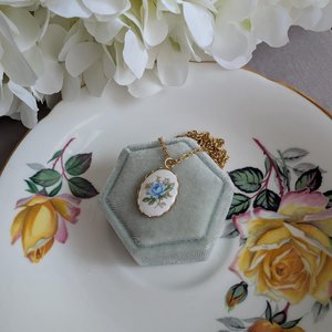 Regency Blue Rose Necklace, Vintage Inspired, Historical Costume Jewelry