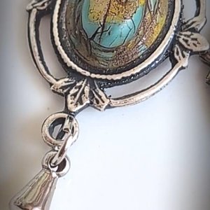 Scarab Earrings with Silver Ox Leaf Frame Pendants, Art Deco Jewelry with Egyptian Inspiration