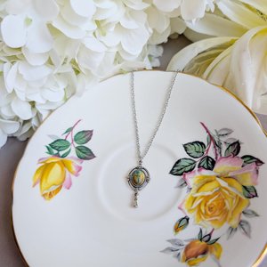 Scarab Necklace with Silver Ox Leaf Frame Pendant, Art Deco Jewelry with Egyptian Inspiration