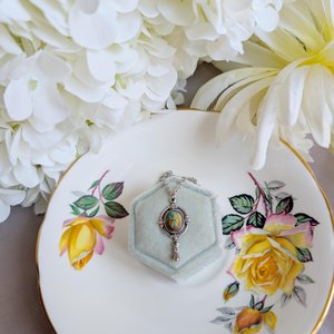 Scarab Necklace with Silver Ox Leaf Frame Pendant, Art Deco Jewelry with Egyptian Inspiration