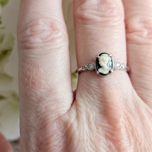 Dainty Cameo Ring with Cubic Zirconia, Sterling Silver Jewelry, Adjustable Size