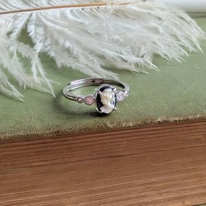 Dainty Cameo Ring with Cubic Zirconia, Sterling Silver Jewelry, Adjustable Size