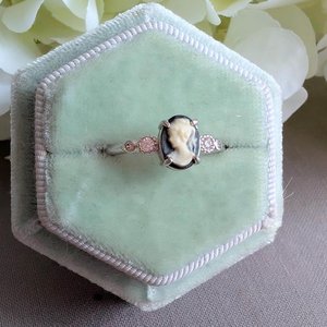 Dainty Cameo Ring with Cubic Zirconia, Sterling Silver Jewelry, Adjustable Size