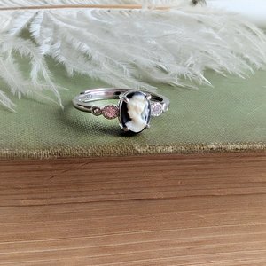 Dainty Cameo Ring with Cubic Zirconia, Sterling Silver Jewelry, Adjustable Size