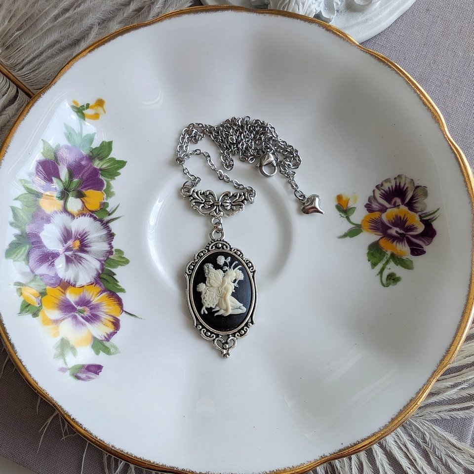 Magical Fairy Cameo Necklace, Woodland Fairy Pendant
