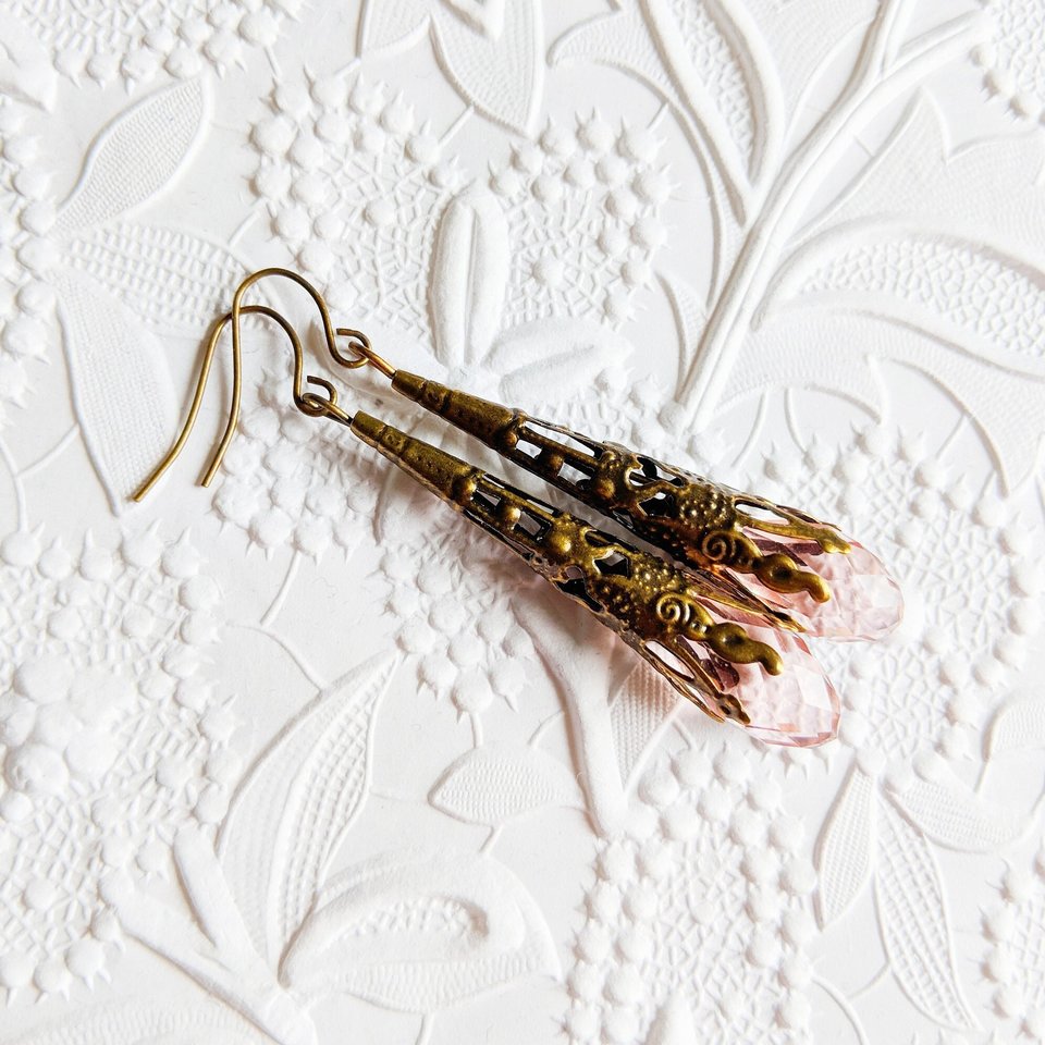Antique Style Earrings, Blush Pink Earrings, Vintage Inspired Victorian Jewelry, Romantic Jewelry Gifts for Her Birthday