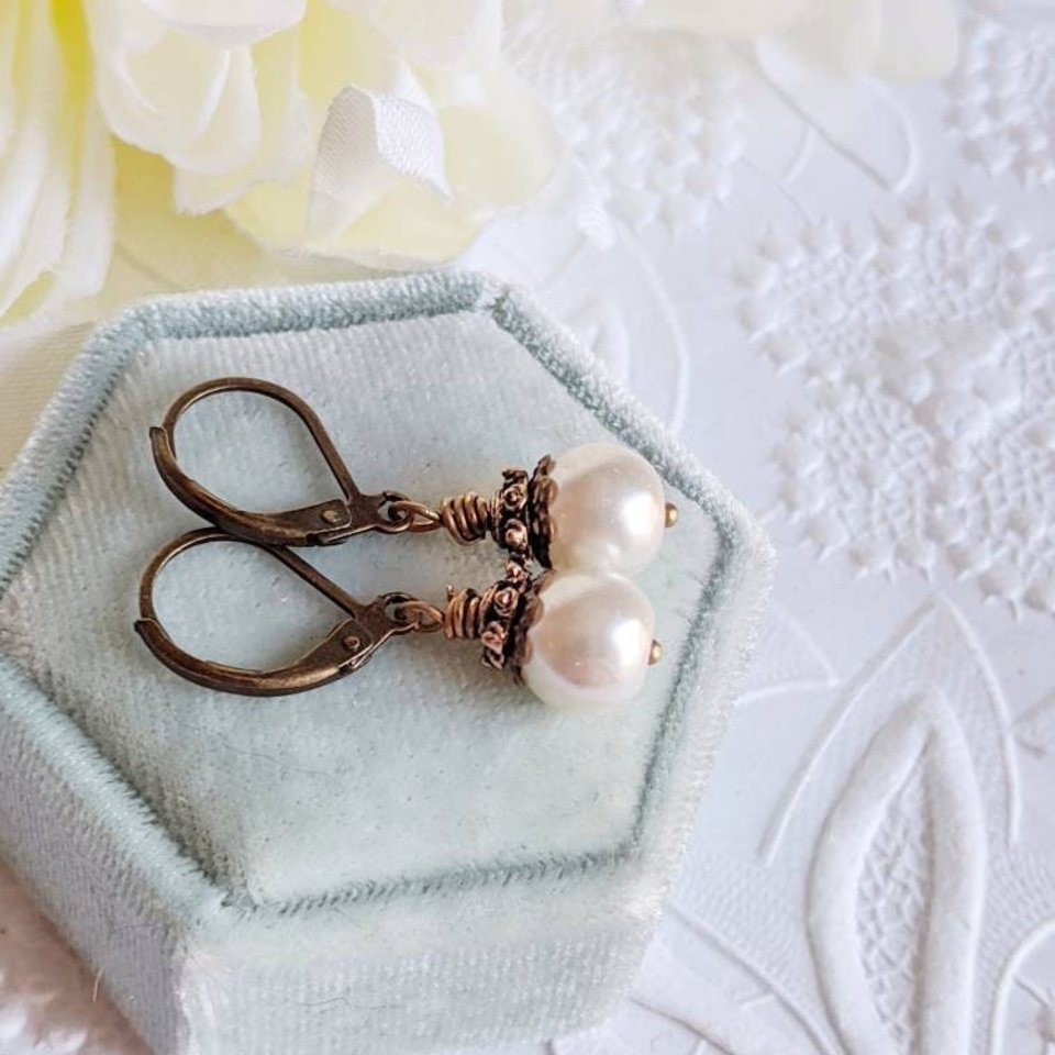 Ivory Pearl Earrings, Vintage Inspired Jewelry, Pearl Bridal Earrings, Summer Wedding Jewelry, Shabby Chic, 12th Anniversary Gift, Pearlcore