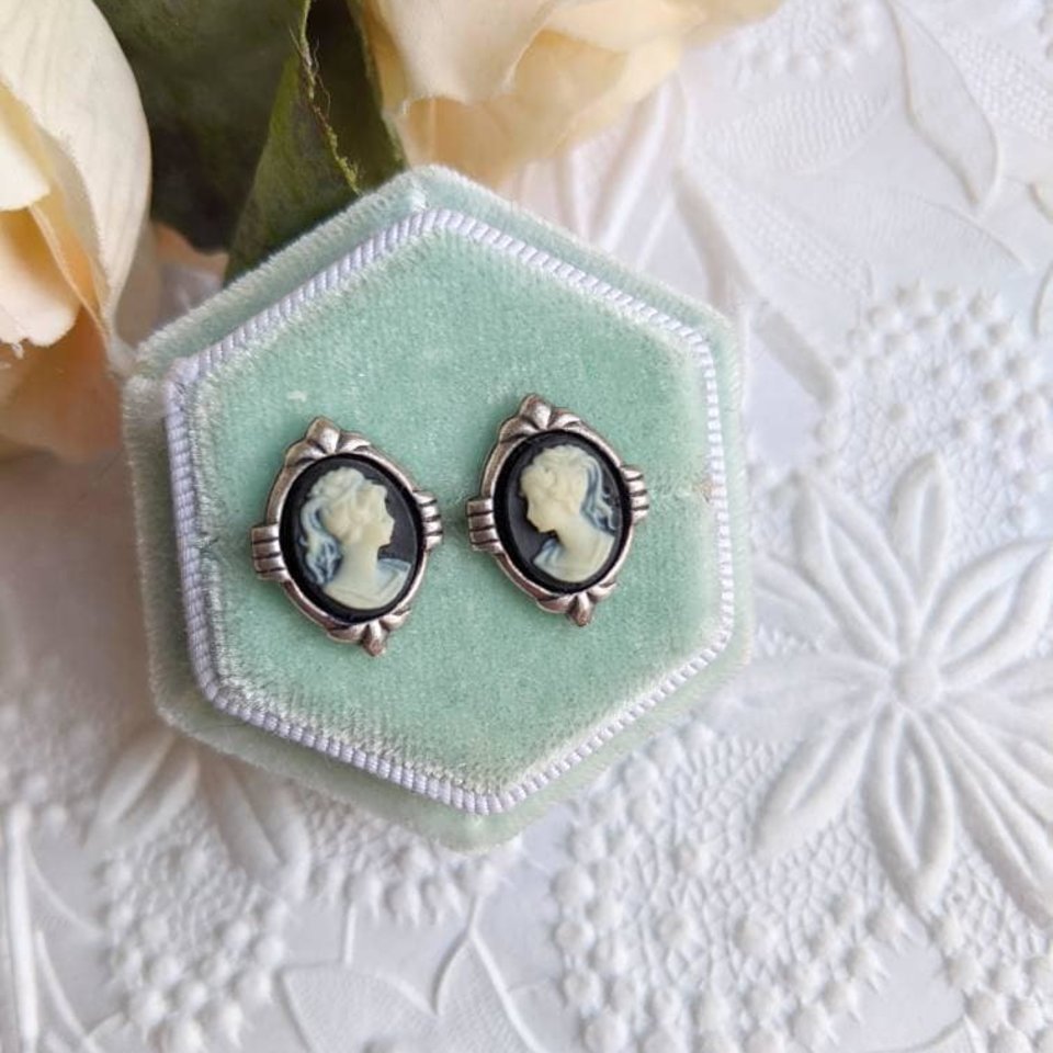 Art Deco Cameo Earrings: Vintage Style Stainless Steel Posts