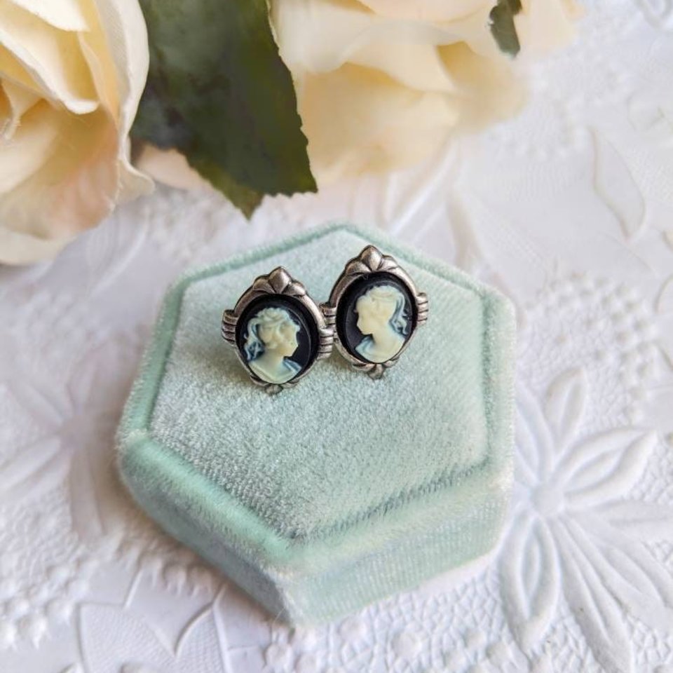 Art Deco Cameo Earrings: Vintage Style Stainless Steel Posts