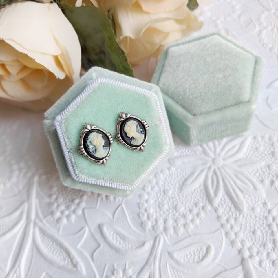 Art Deco Cameo Earrings: Vintage Style Stainless Steel Posts