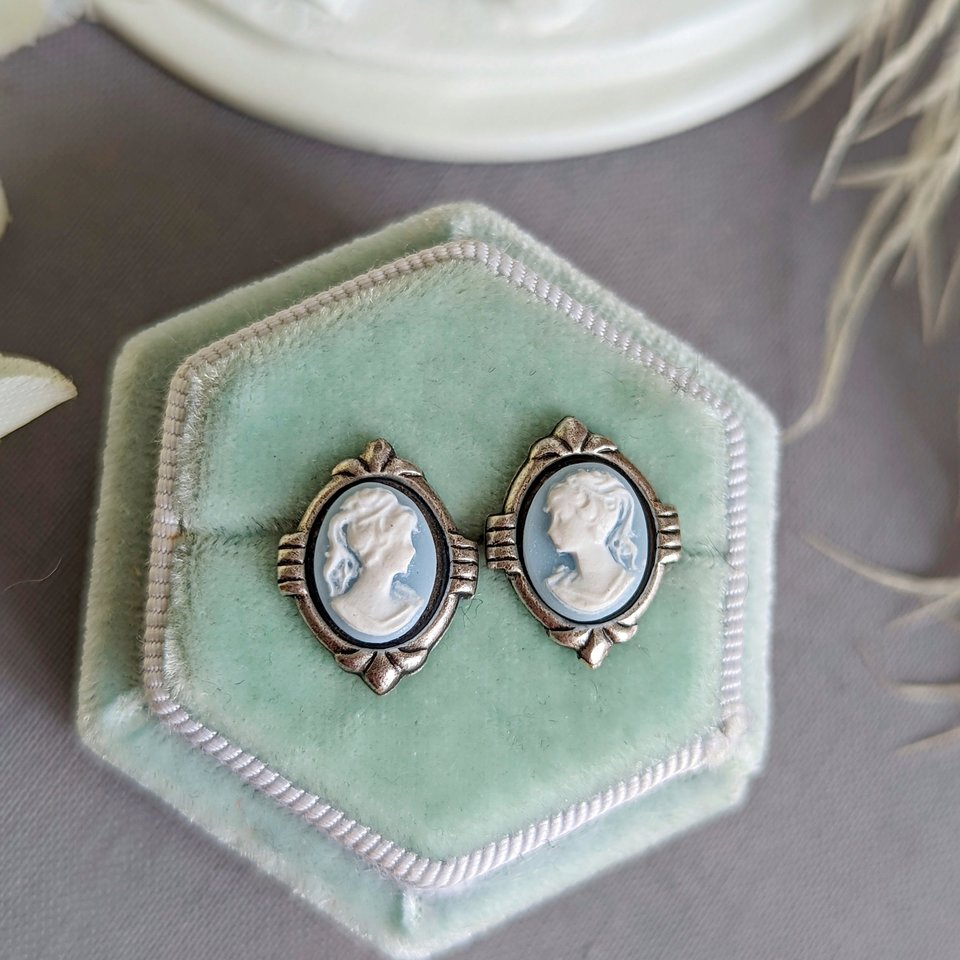 Art Deco Cameo Earrings: Vintage Style Stainless Steel Posts