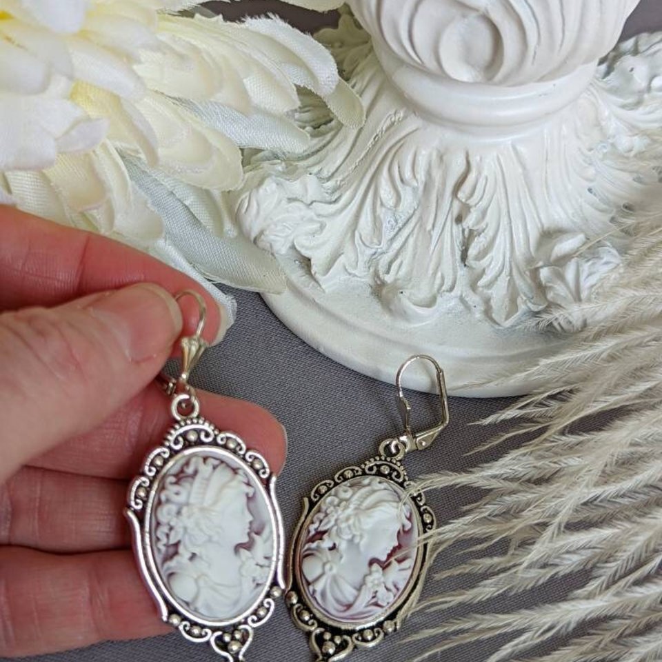 Cameo Statement Earrings, Victorian Jewelry, Romantic Vintage Style Historical Costume