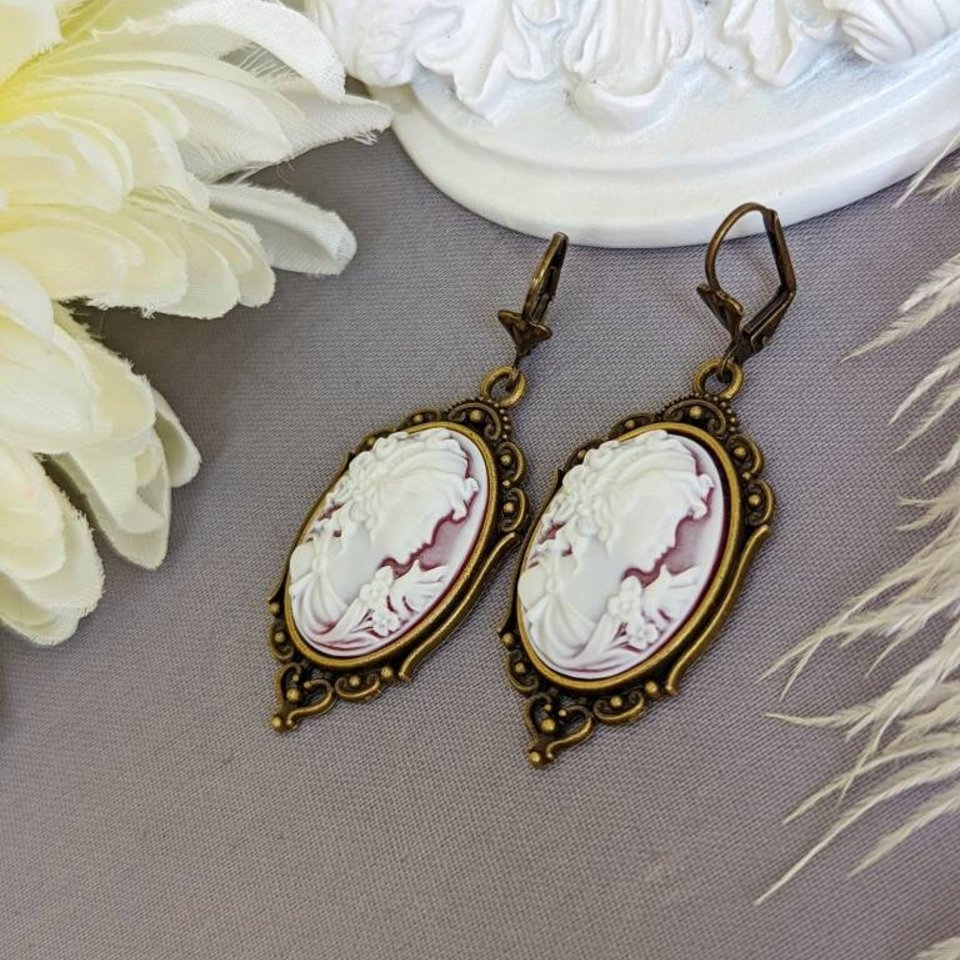 Cameo Statement Earrings, Victorian Jewelry, Romantic Vintage Style Historical Costume
