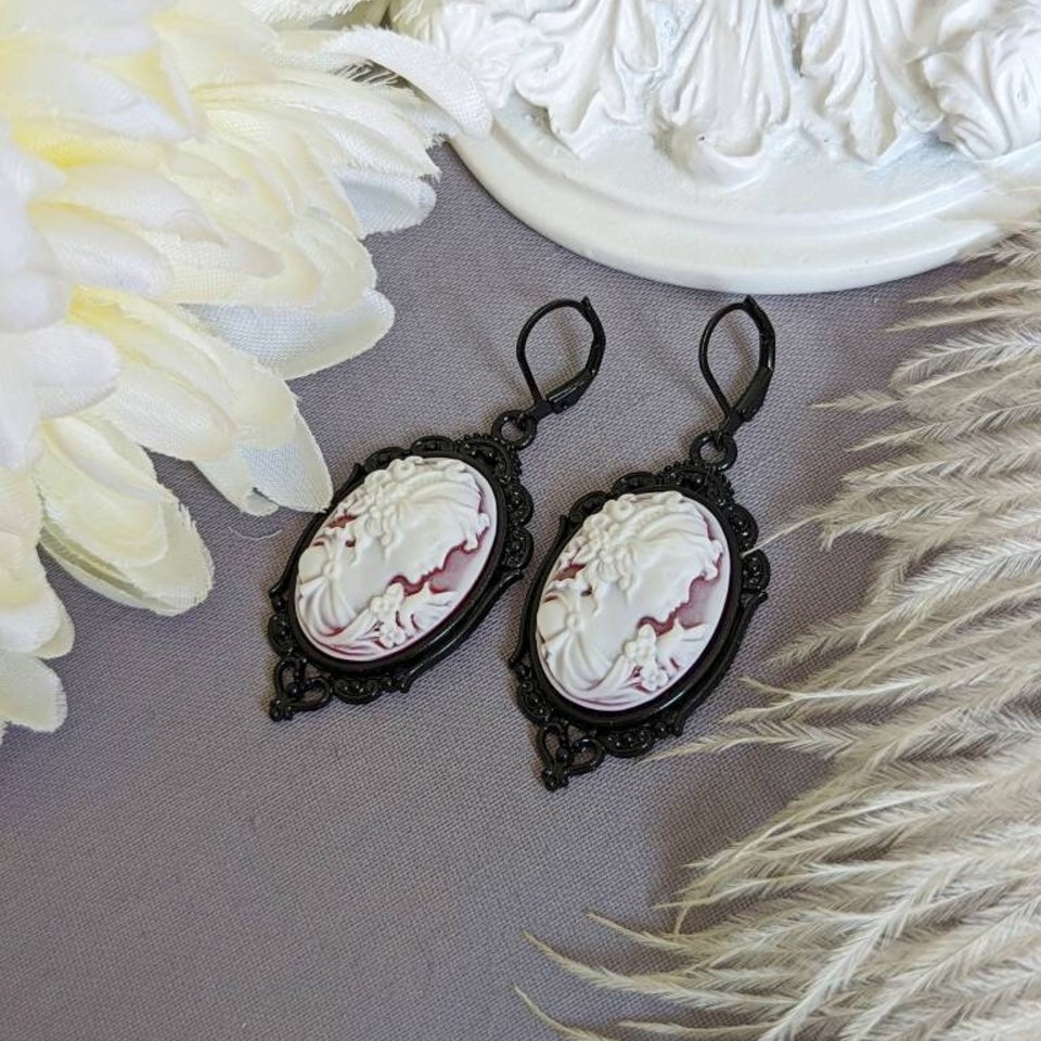 Cameo Statement Earrings, Victorian Jewelry, Romantic Vintage Style Historical Costume