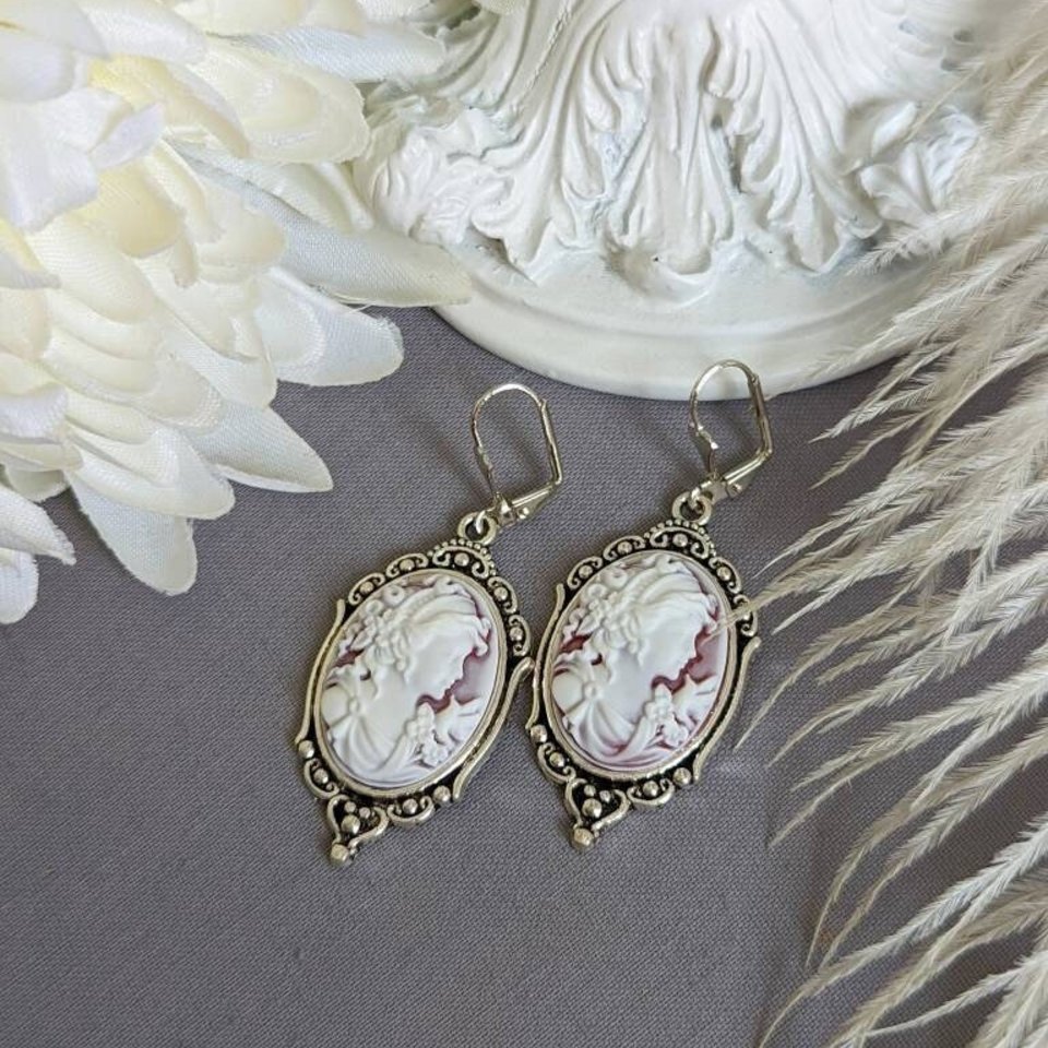 Cameo Statement Earrings, Victorian Jewelry, Romantic Vintage Style Historical Costume