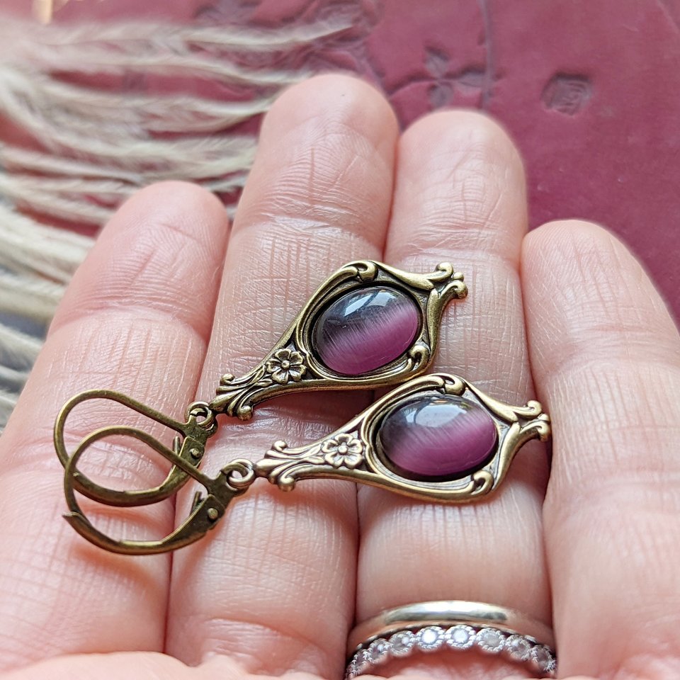 Victorian Earrings, Purple Earrings, Vintage Style Jewelry, Antique Replica, Regency Era, Gift For Her