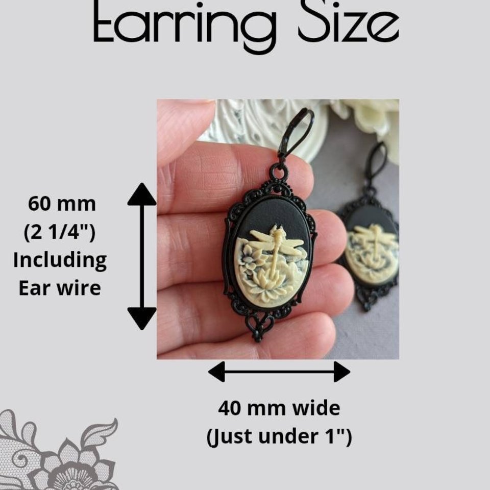 Gothic Cameo Earrings, Black Dragonfly Earrings, Gothic Victorian Jewelry, Dark Nature Jewelry Gift for Her