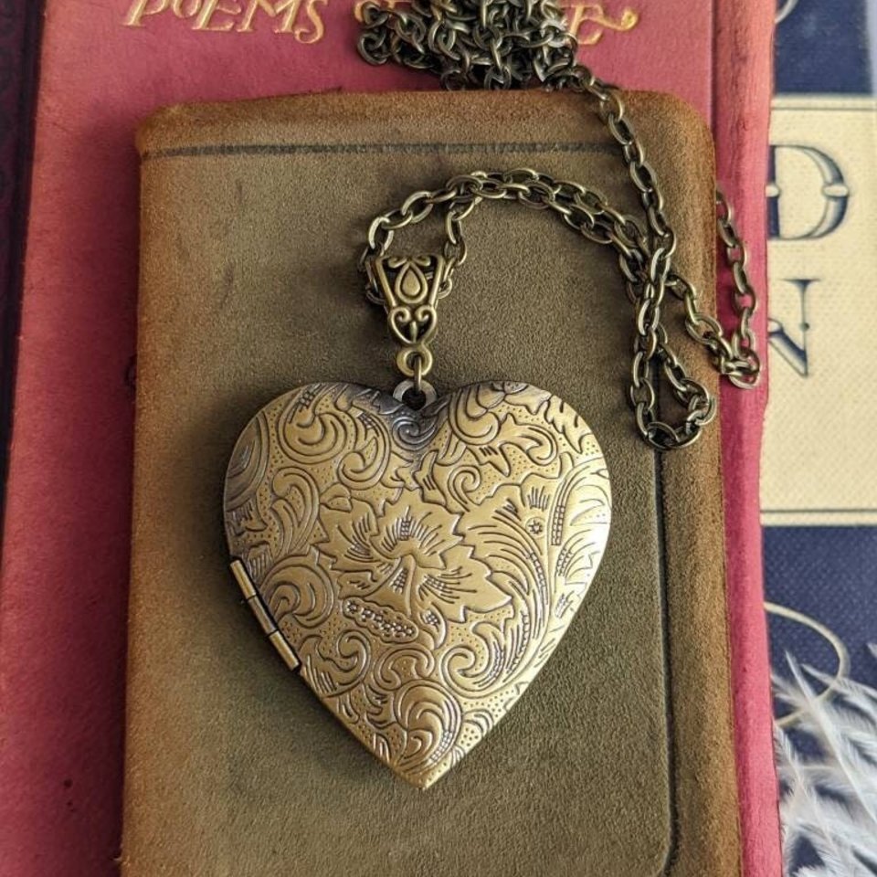 Large Heart Locket, Floral Locket Necklace, Bride Gift from Groom