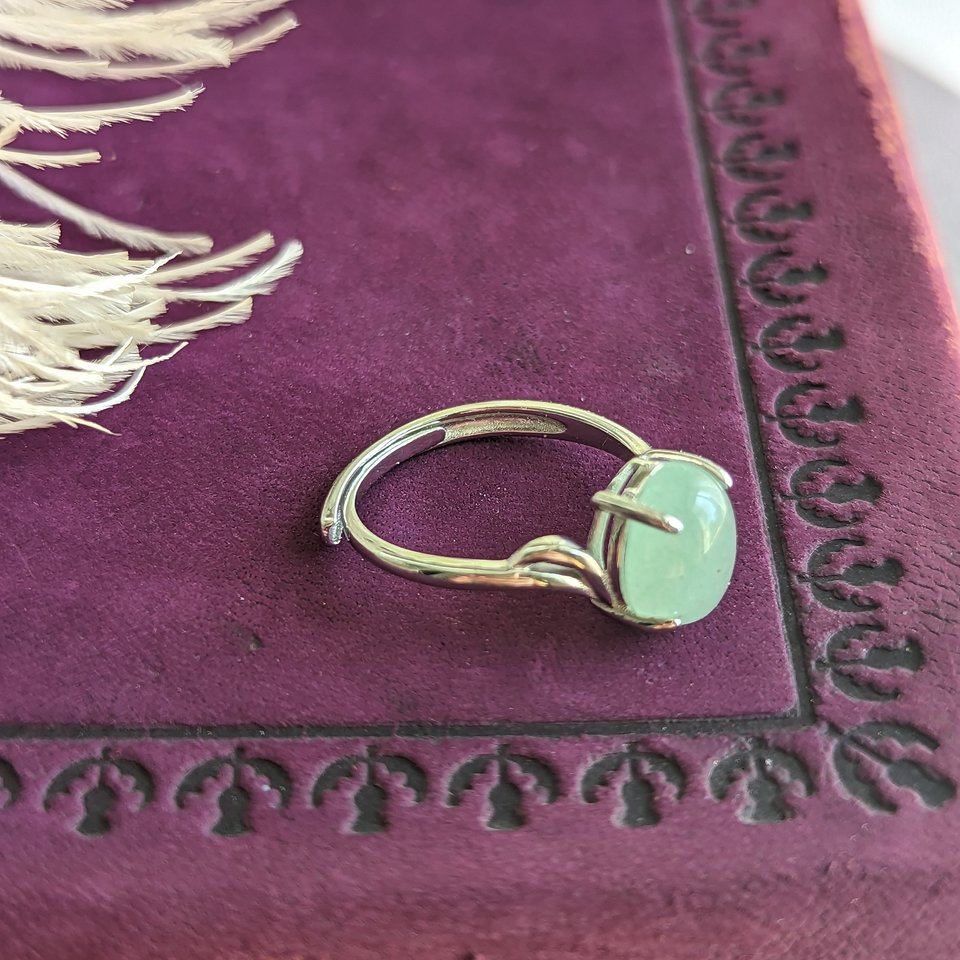 Aventurine Ring, 925 Sterling Silver Ring, Semiprecious Gemstone Jewelry, Green Stone, Adjustable Ring, Crystal Jewelry Gift For Her