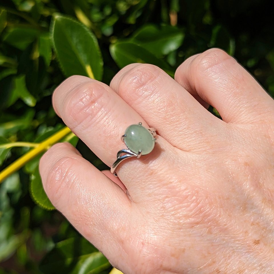 Aventurine Ring, 925 Sterling Silver Ring, Semiprecious Gemstone Jewelry, Green Stone, Adjustable Ring, Crystal Jewelry Gift For Her