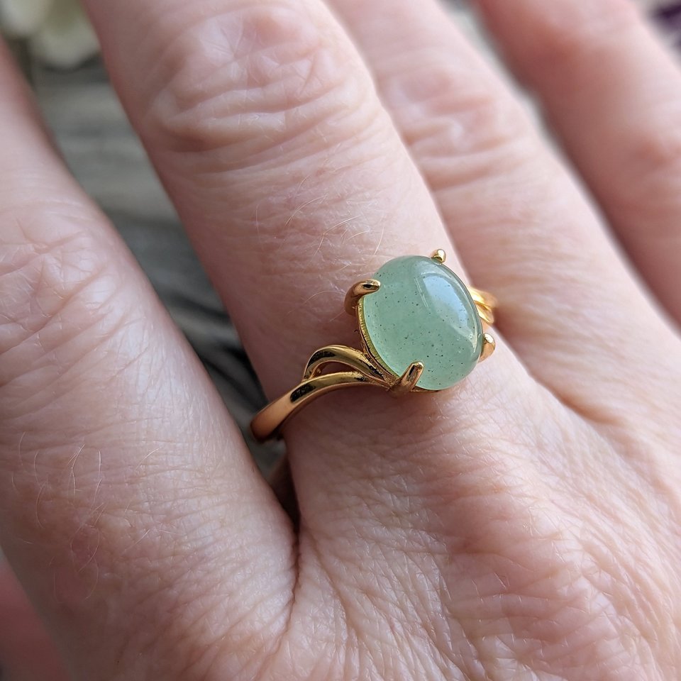 Aventurine Ring, 925 Sterling Silver Ring, Semiprecious Gemstone Jewelry, Green Stone, Adjustable Ring, Crystal Jewelry Gift For Her