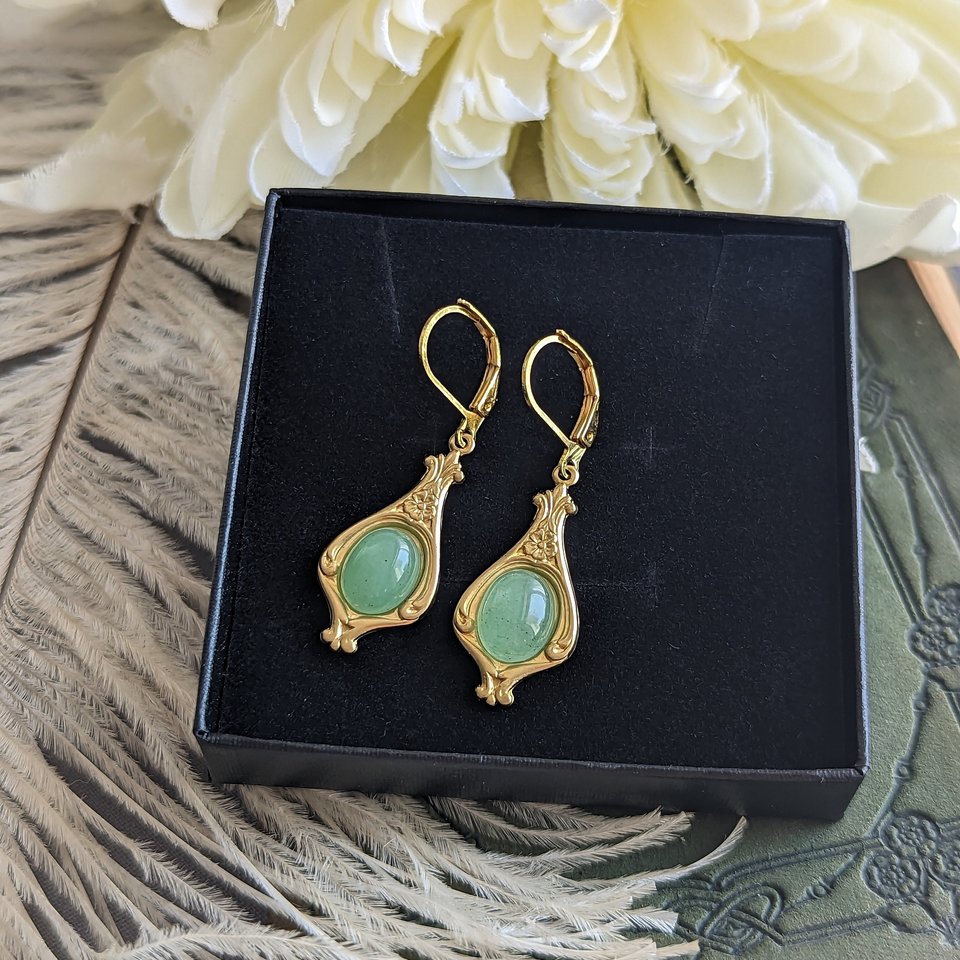 Green Aventurine Earrings, Natural Stone Jewelry