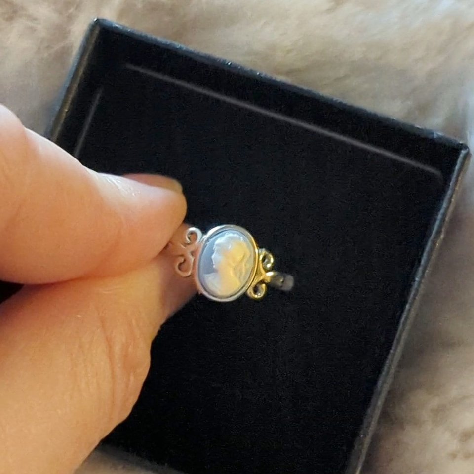 Blue Cameo Ring, 925 Sterling Silver Adjustable Cameo Ring, Antique Replica Cameo Jewelry, Victorian Jewelry Gift for Her