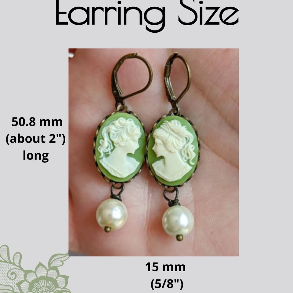 Cameo Pearl Earrings, Green Cameo Earrings, Victorian Jewelry, Romantic Vintage Style, Light Academia, Pearlcore