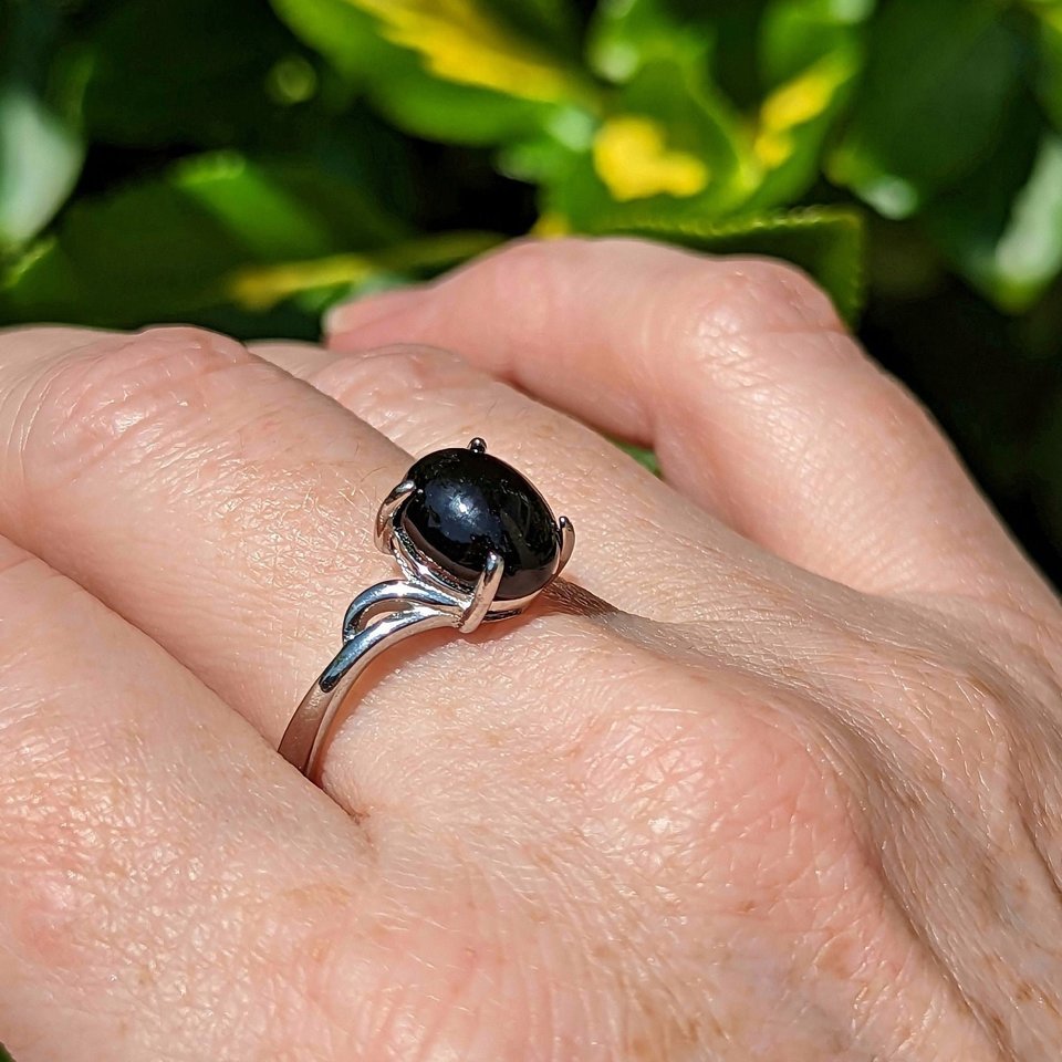 Onyx Sterling Silver Ring, Black Gemstone Jewelry, Adjustable Size Ring, Elegant Gift for Girlfriend, Crystal Lover, Goth