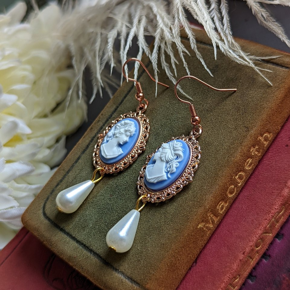 Pearl Cameo Necklace, 14K Rose Gold Plated, Historical Costume Victorian Jewelry, Romantic Vintage Inspired Pendant, Gift for Her