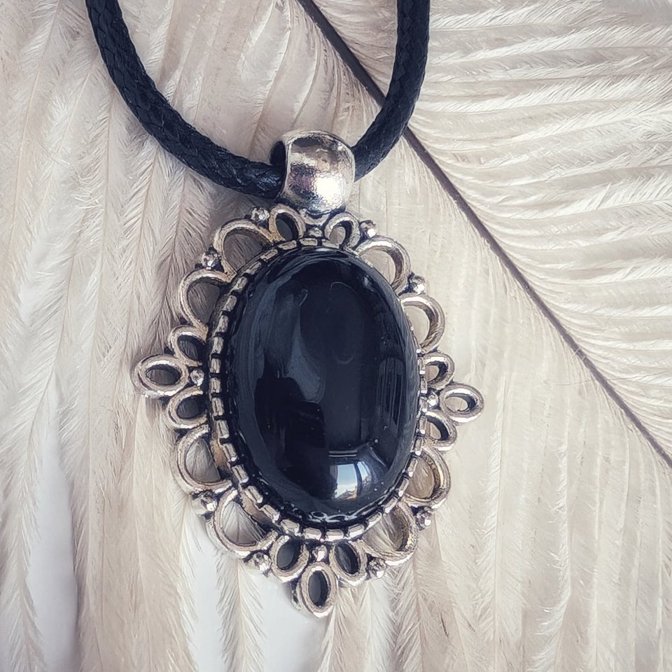 Obsidian Choker Necklace, Black Crystal Pendant, Gothic Jewelry Gift for Her