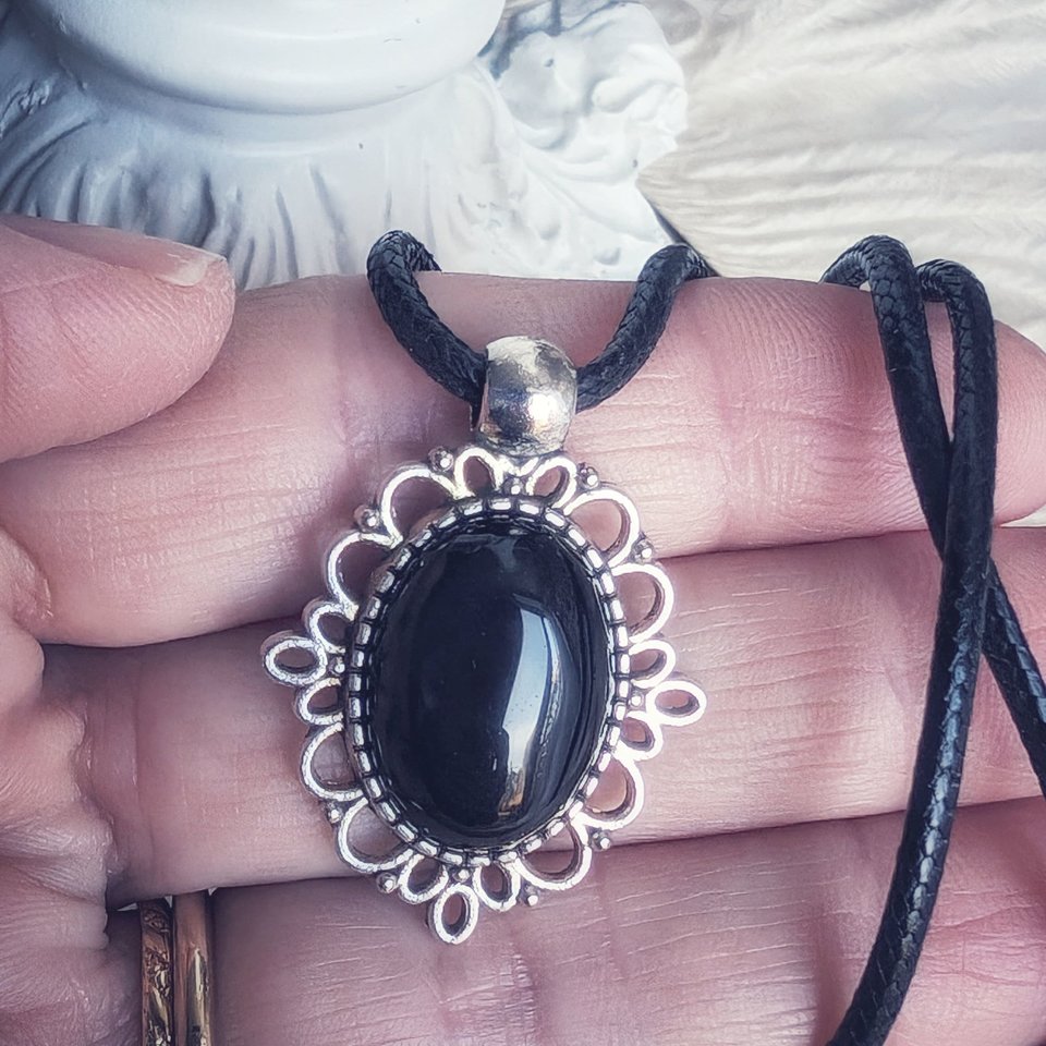 Obsidian Choker Necklace, Black Crystal Pendant, Gothic Jewelry Gift for Her