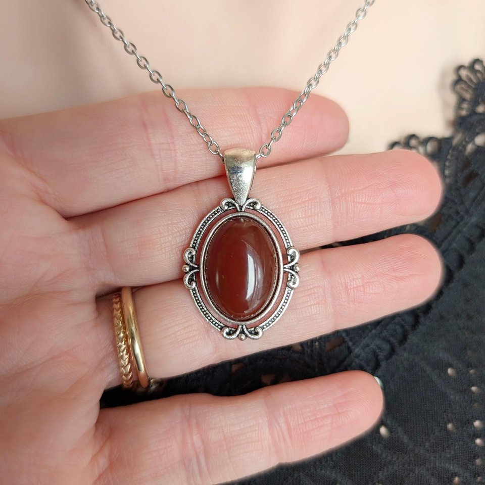 Blood Red Agate Necklace, Natural Crystal Jewelry, Deep Crimson Stone, Gothic Jewelry, Girlfriend Gift, Love Gifts