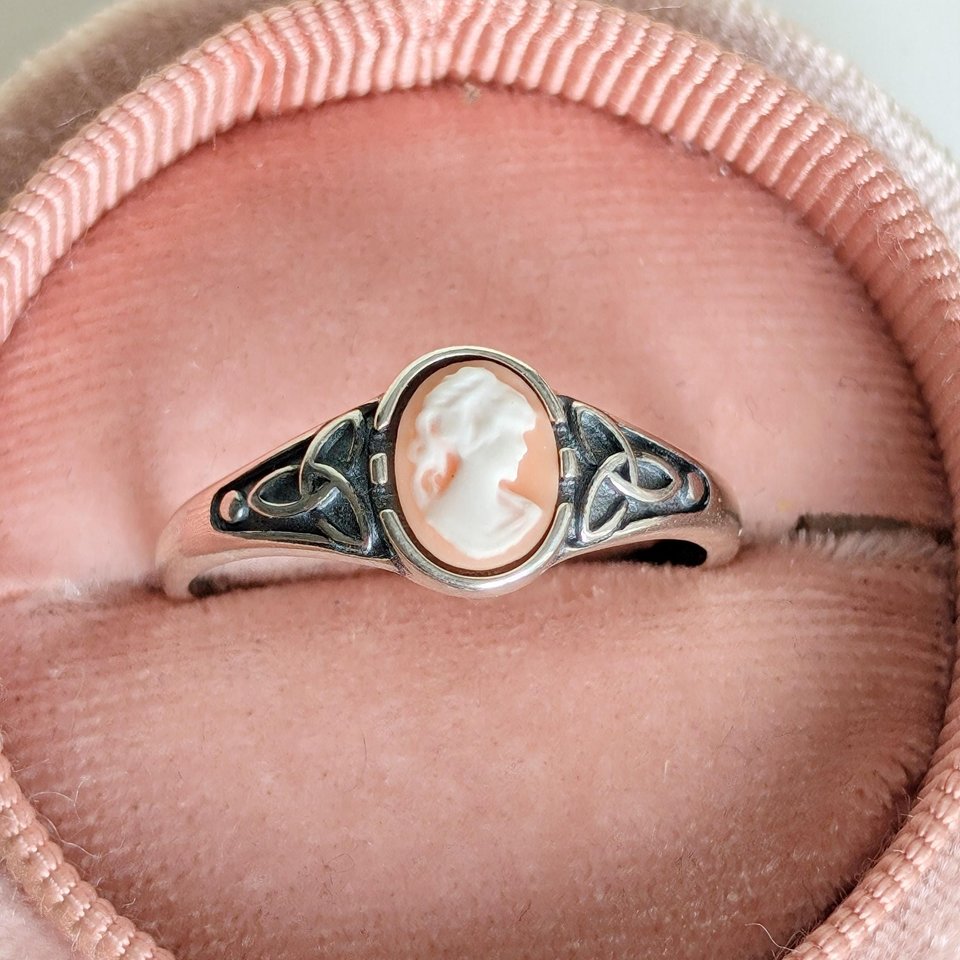 Sterling Silver Cameo Ring, Celtic Knot Jewelry, Adjustable Size