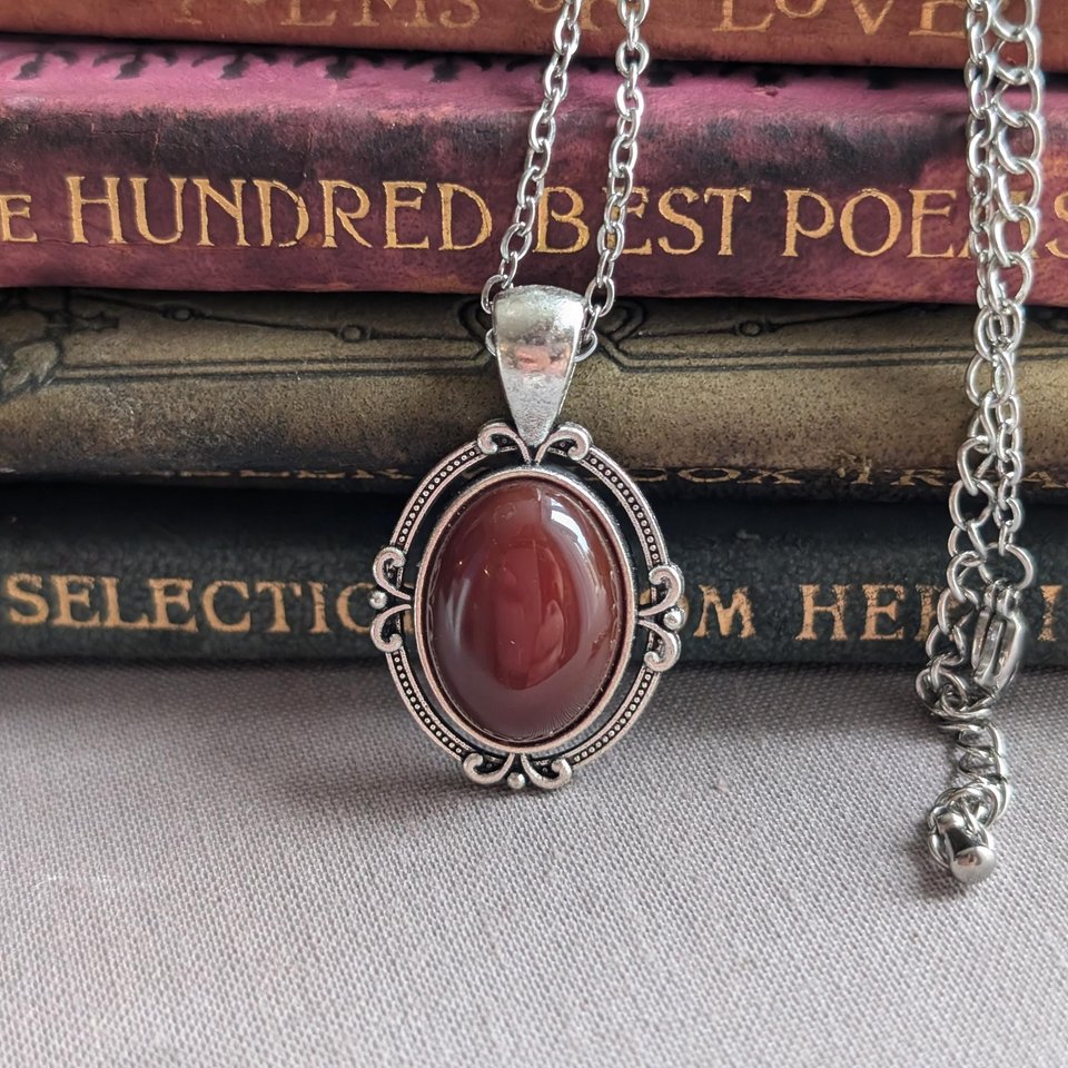 Blood Red Agate Necklace, Natural Crystal Jewelry, Deep Crimson Stone, Gothic Jewelry, Girlfriend Gift, Love Gifts
