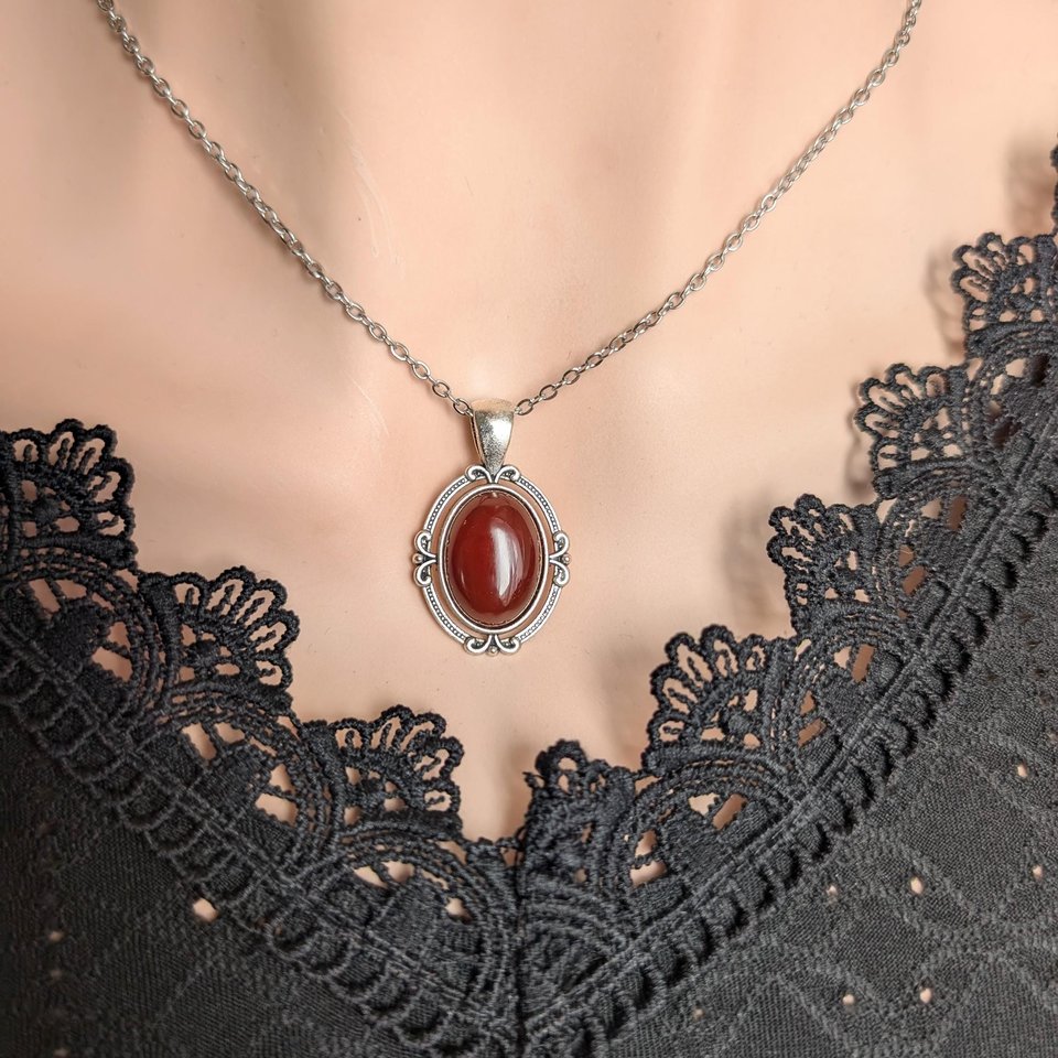 Blood Red Agate Necklace, Natural Crystal Jewelry, Deep Crimson Stone, Gothic Jewelry, Girlfriend Gift, Love Gifts