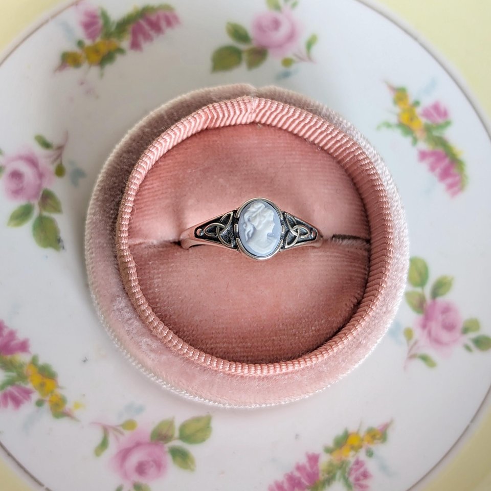Sterling Silver Cameo Ring, Celtic Knot Jewelry, Adjustable Size