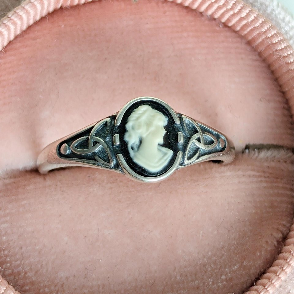 Sterling Silver Cameo Ring, Celtic Knot Jewelry, Adjustable Size