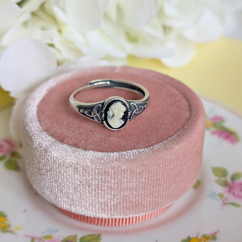 Sterling Silver Cameo Ring, Celtic Knot Jewelry, Adjustable Size
