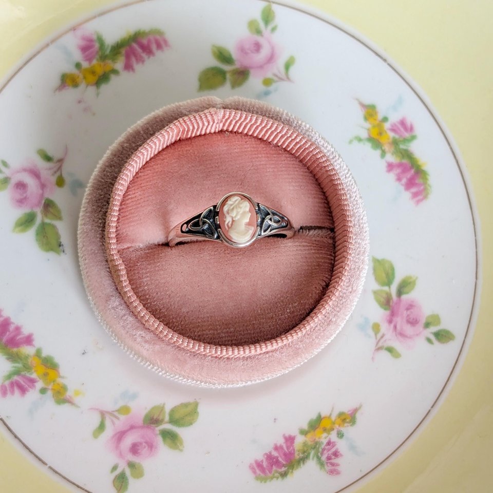 Sterling Silver Cameo Ring, Celtic Knot Jewelry, Adjustable Size