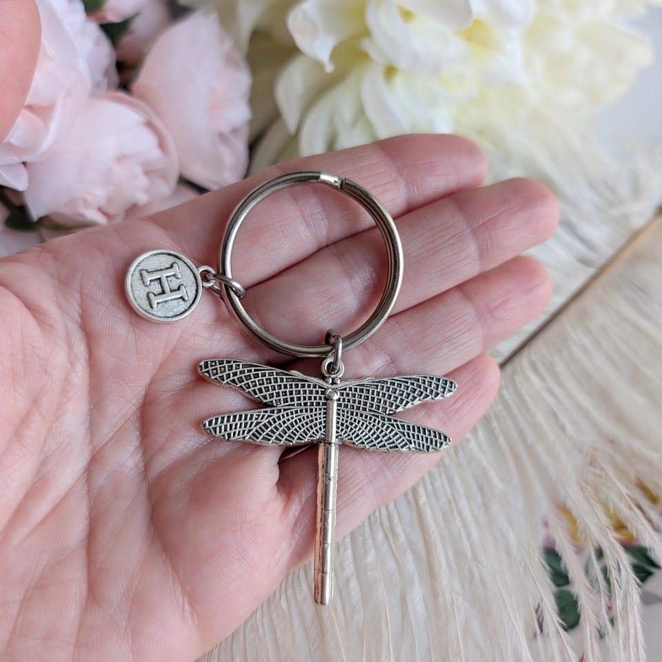 Dragonfly Keychain: Personalized Initial Charm, Freedom Key Ring