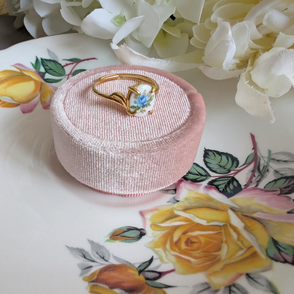 Blue Rose Ring in Gold Vermeil, Vintage Style Sterling Silver Jewelry Gift, Adjustable Size