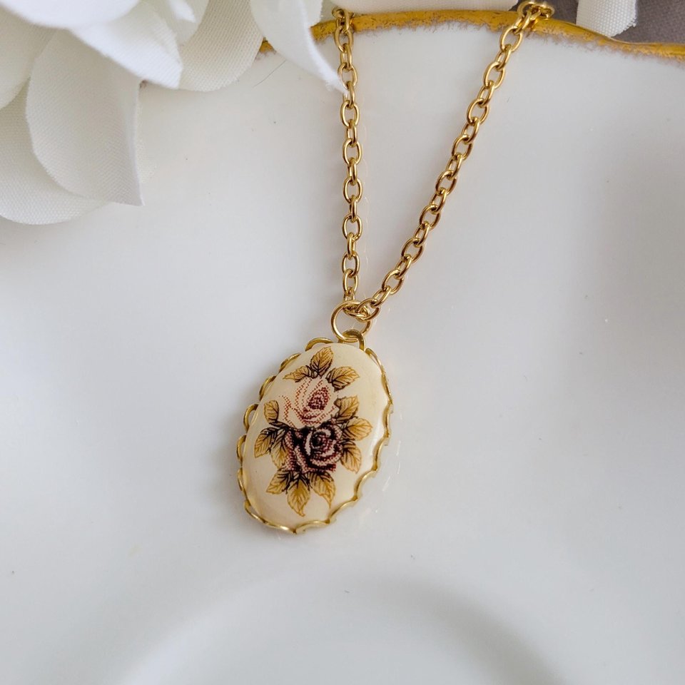 Regency Rose Necklace, Vintage Inspired, Historical Costume Jewelry