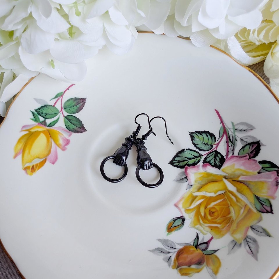 Black Victorian Hand Earrings, Gothic Vintage Inspired Jewelry