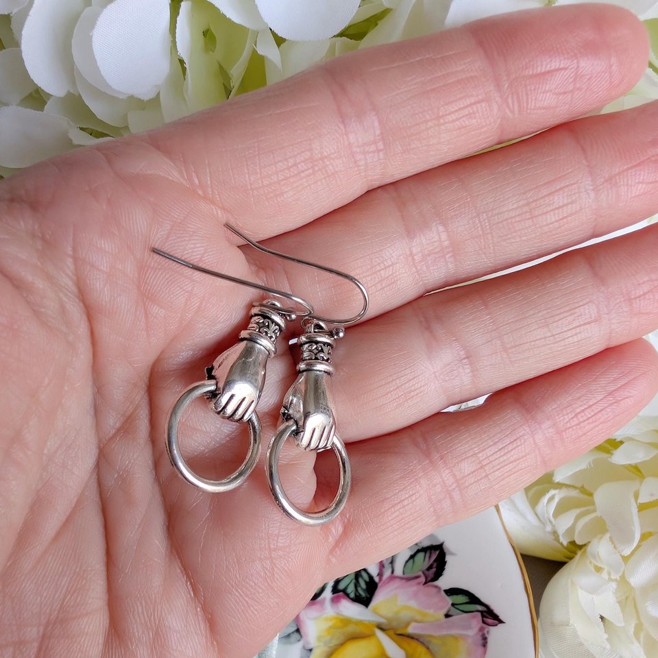 Victorian Hand Earrings in Silver Finish, Gothic Vintage Inspired Jewelry