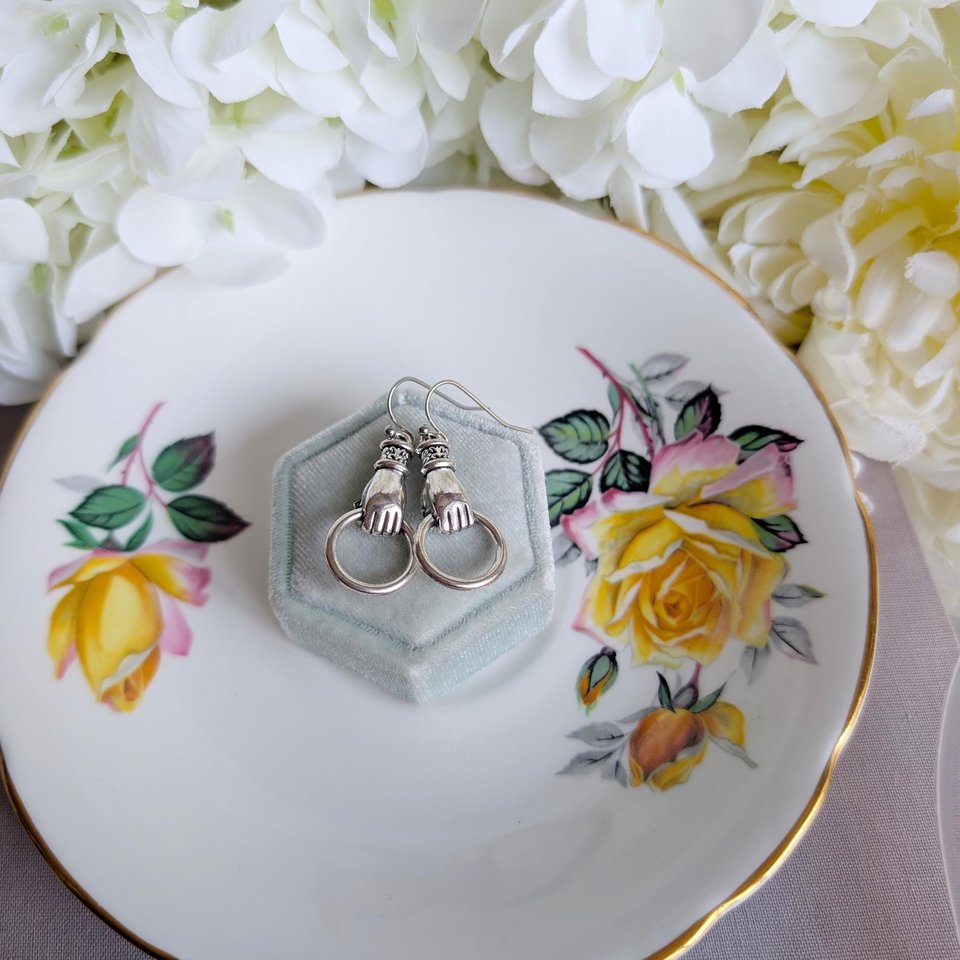 Victorian Hand Earrings in Silver Finish, Gothic Vintage Inspired Jewelry