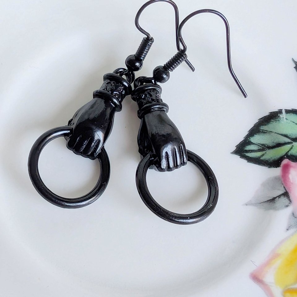 Black Victorian Hand Earrings, Gothic Vintage Inspired Jewelry