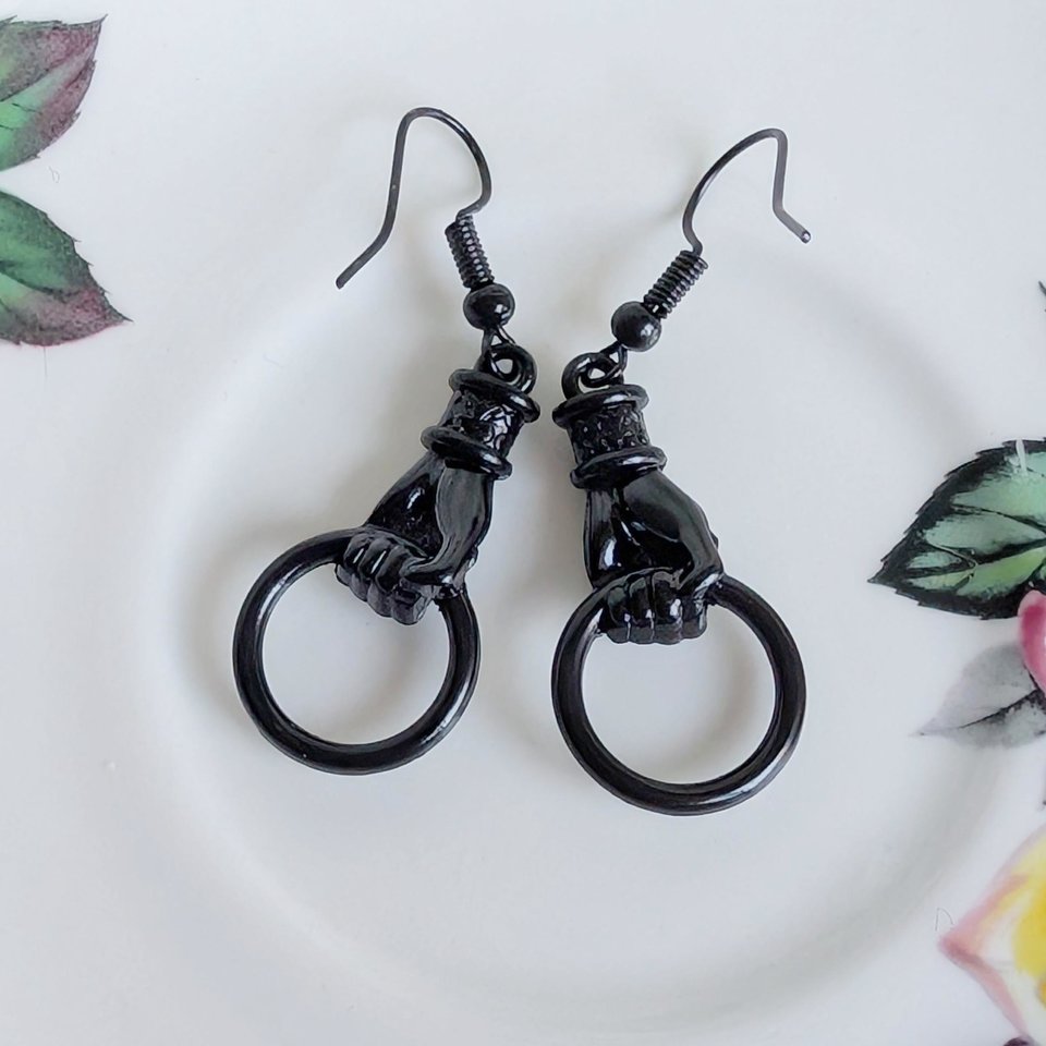 Black Victorian Hand Earrings, Gothic Vintage Inspired Jewelry