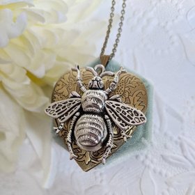 Bee Locket Necklace, Gold Heart Locket Necklace, Honey Bee Necklace, Mothers Day Gift for Her