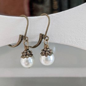 Ivory Pearl Earrings, Vintage Inspired Jewelry, Pearl Bridal Earrings, Summer Wedding Jewelry, Shabby Chic, 12th Anniversary Gift, Pearlcore